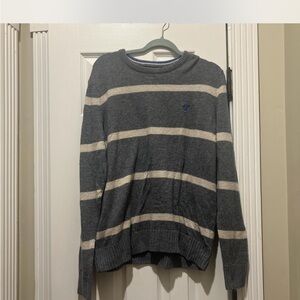 American Eagle Outfitters Gray and Cream Striped Crewneck Sweater